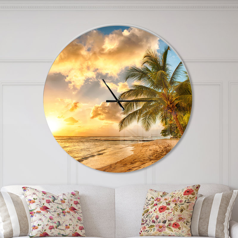 Gorgeous Beach of Island Barbados - Horloge murale moderne, Surdimensionné