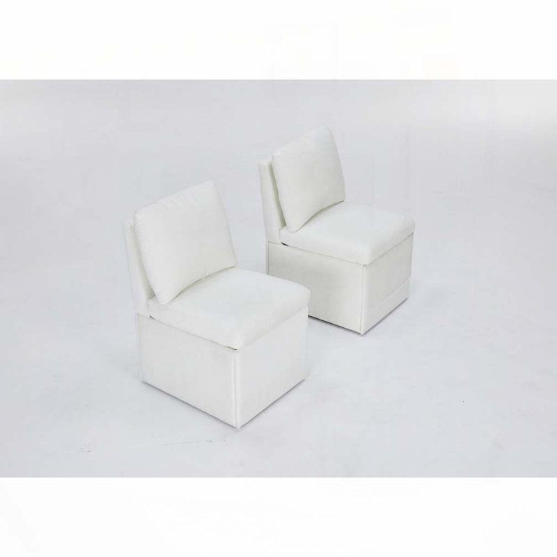 Linen Upholstered Armless Dining Chair, Ivory