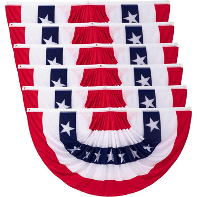 6 décorations du 4 juillet du PCS, grands drapeaux de ventilateur plissés patriotiques aux États-Unis, drapeau américain en plein air, drapeau américain pour le 4 juillet