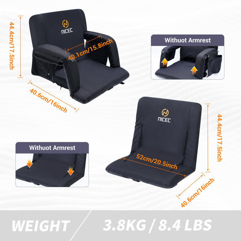 Heated Reclining Stadium Seats with Massage & Power Bank, Padded Bleacher Cushion (Set of 2, Regular)