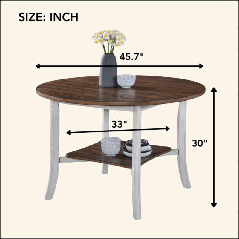 Table de salle à manger ronde 45,7 pouces avec hauteur de tablette 30 po