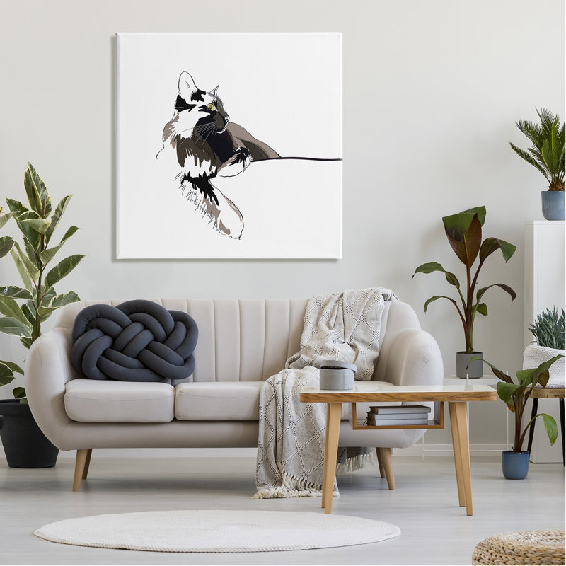 «Au-845», toile «Minimal Cat Lounging Pet Portrait on Canvas» par Emily Kalina, peinture, H 36 po x l 36 po x P 1,5 po
