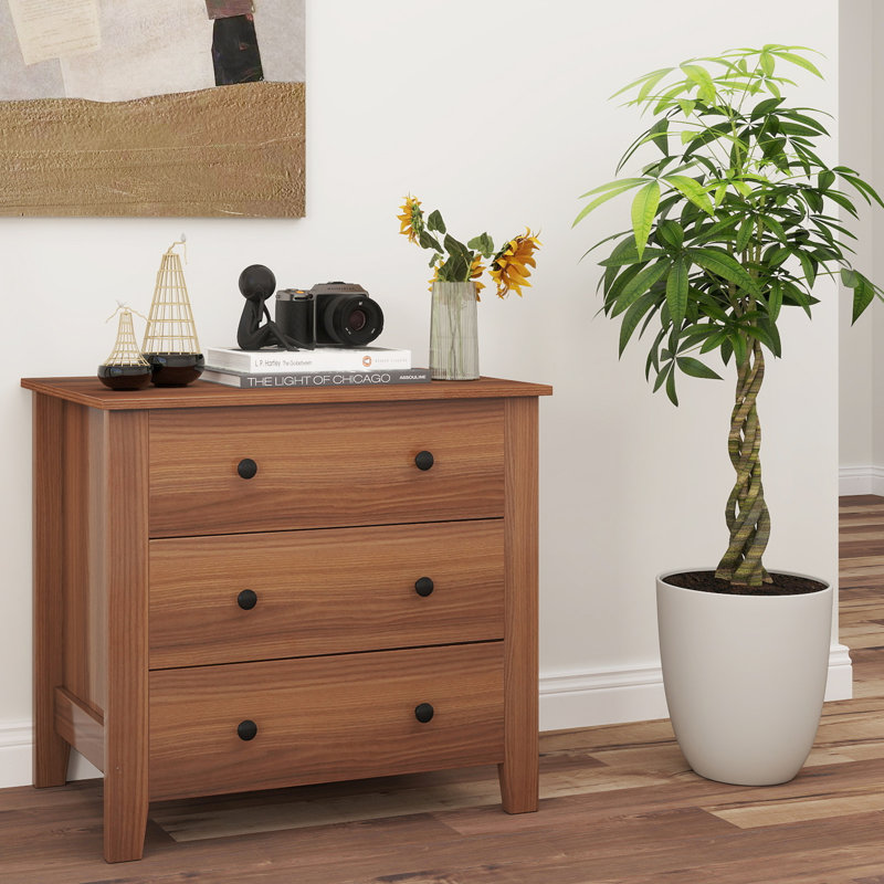 Commode 3 tiroirs avec poignées pratiques, Brun