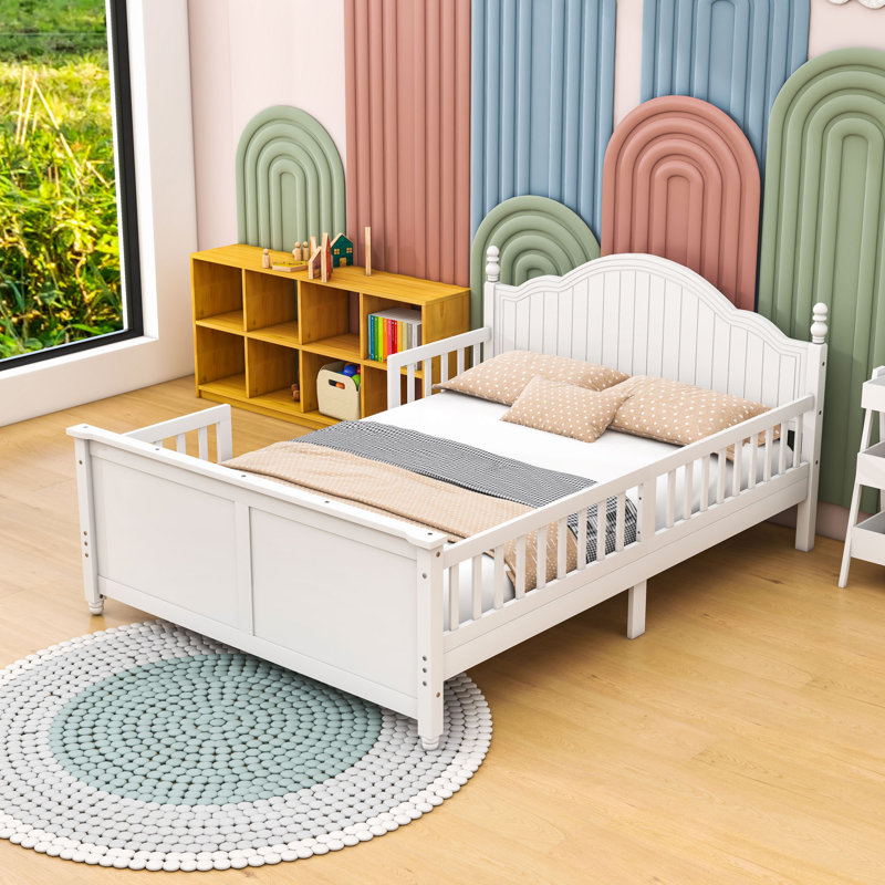 Lit plateforme en bois avec tête et pied de lit, Complète, Blanc