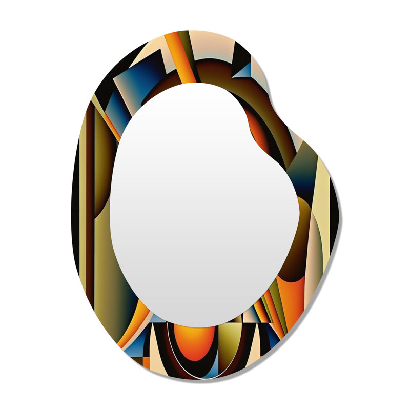 Circulaire Retro Dynamics I - miroir mural décoratif asymétrique géométrique, miroir de forme unique moderne, impression d'art en métal