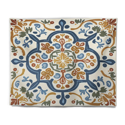 Carreaux de polyester méditerranéen en tapisserie rétro bleu IV