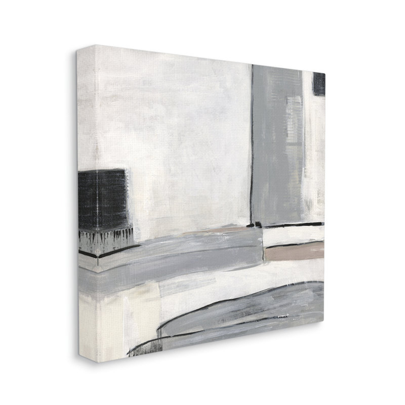 «Abstract Gray Geometric Shapes» par Sally Swatland - peinture sur toile tendue, H 36 po x l 36 po x P 1,5 po