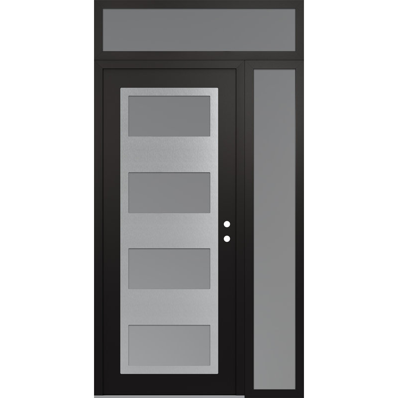 Panneau d'entrée en acier argenté noir / blanc avec porte latérale avant et traverse, L 95,69 po x H 53,25 po, Gauche