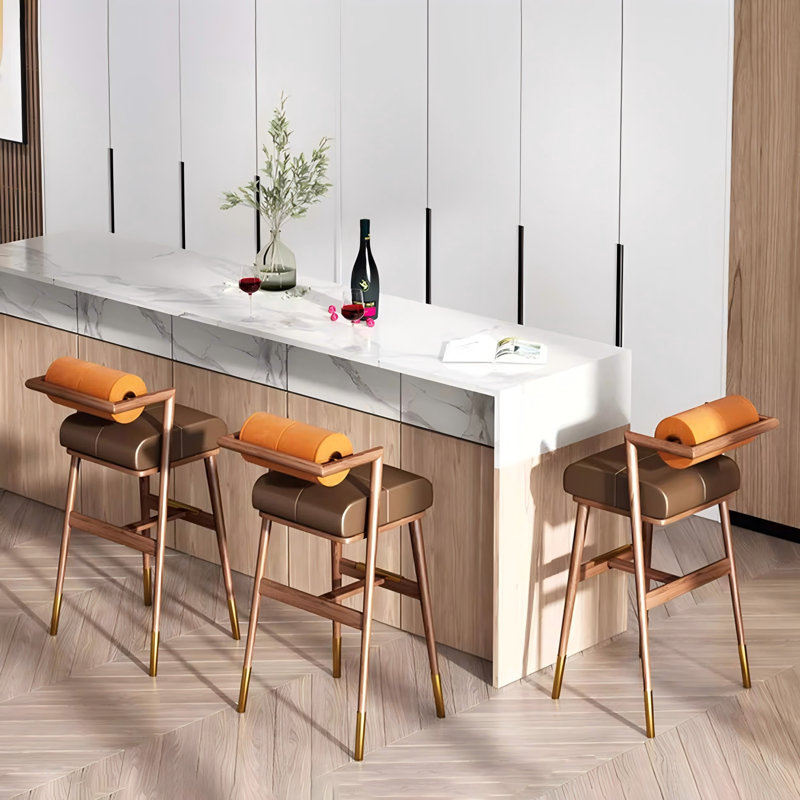 Retro Solid Wood Backrest Bar Stool, Counter Stool (25.59” Seat Height)