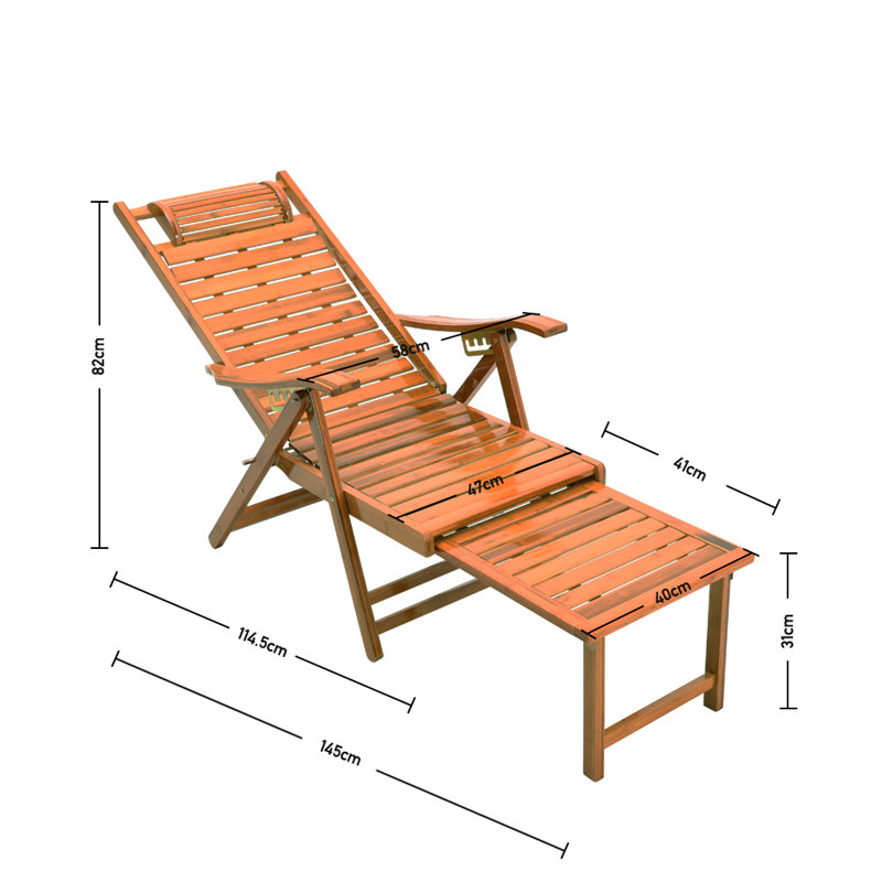 Dimmitt Reclining Bamboo Sun Lounger, Brown