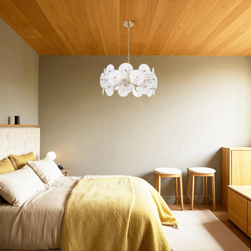 Lustre rond en verre doré à trois niveaux minimaliste doré - base réglable E14