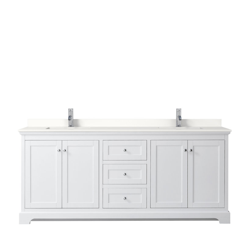 Ensemble de meuble-lavabo double 80 po Avery, Blanc, Chrome poli, Quartz Giotto