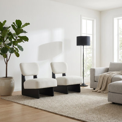 Ensemble de 2 chaises longues contemporaines avec revêtement en polyester et base en bois robuste