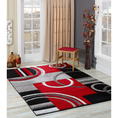 GLORYRUGS 2x3 Red Geometric Door Mat with Fluffy Texture for Indoor Living