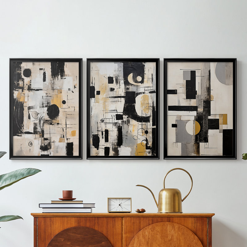 ABSTRACT Series CCCCLXXIV - Toile tendue avec châssis sur mesure - 3 pièces, H 19 po x l 27 po