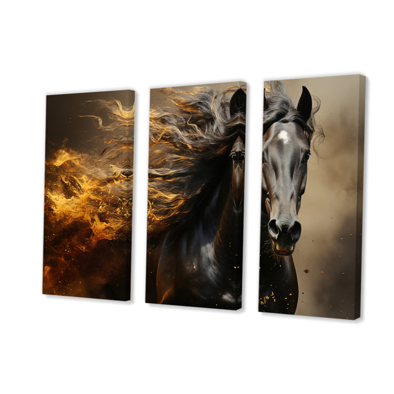 «Black Yellow Horse», impression sur toile 3 pièces, H 28 po x l 36 po x P 1 po