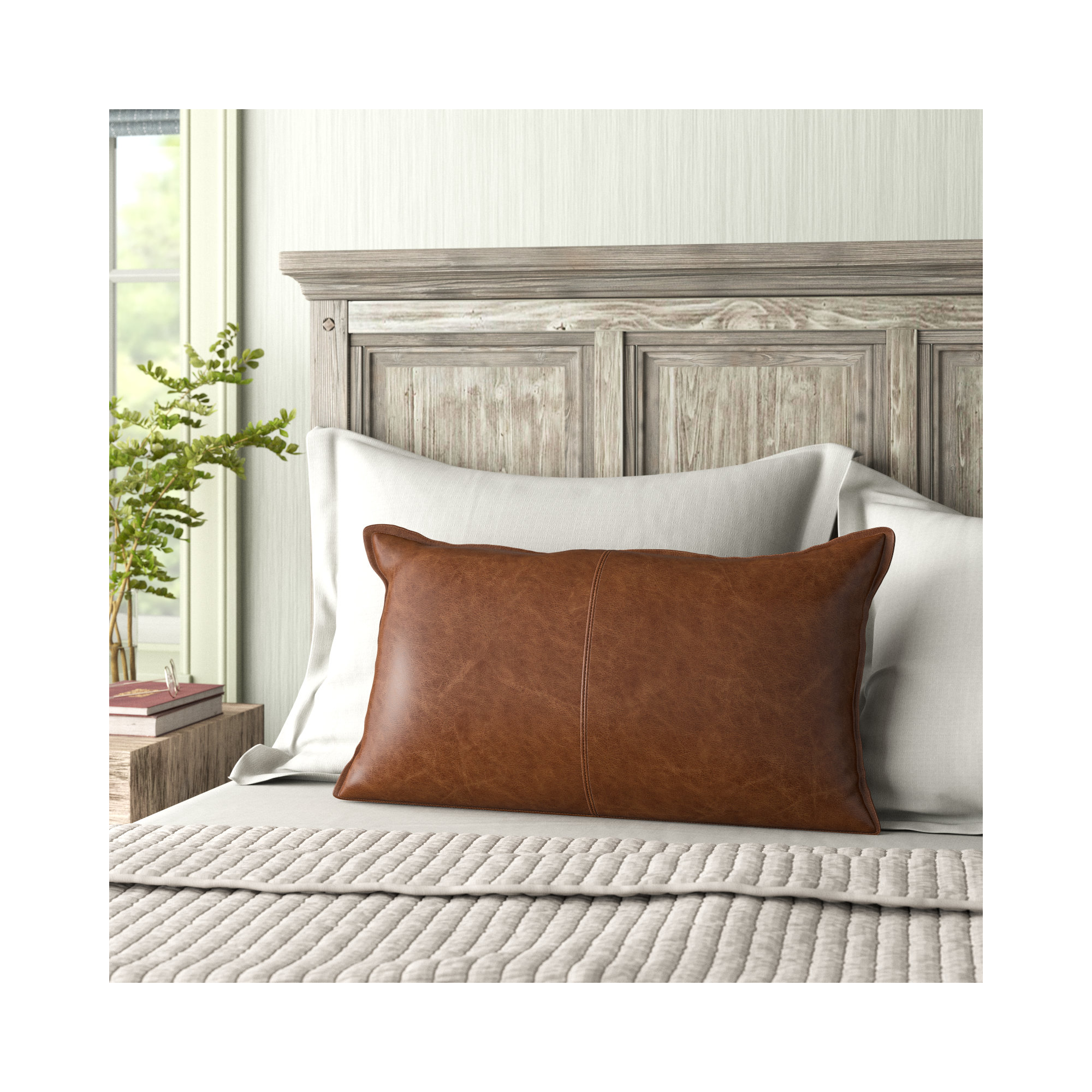 Cutler Leather Accent Pillow, Brown, Rectangular, 14" x 26"