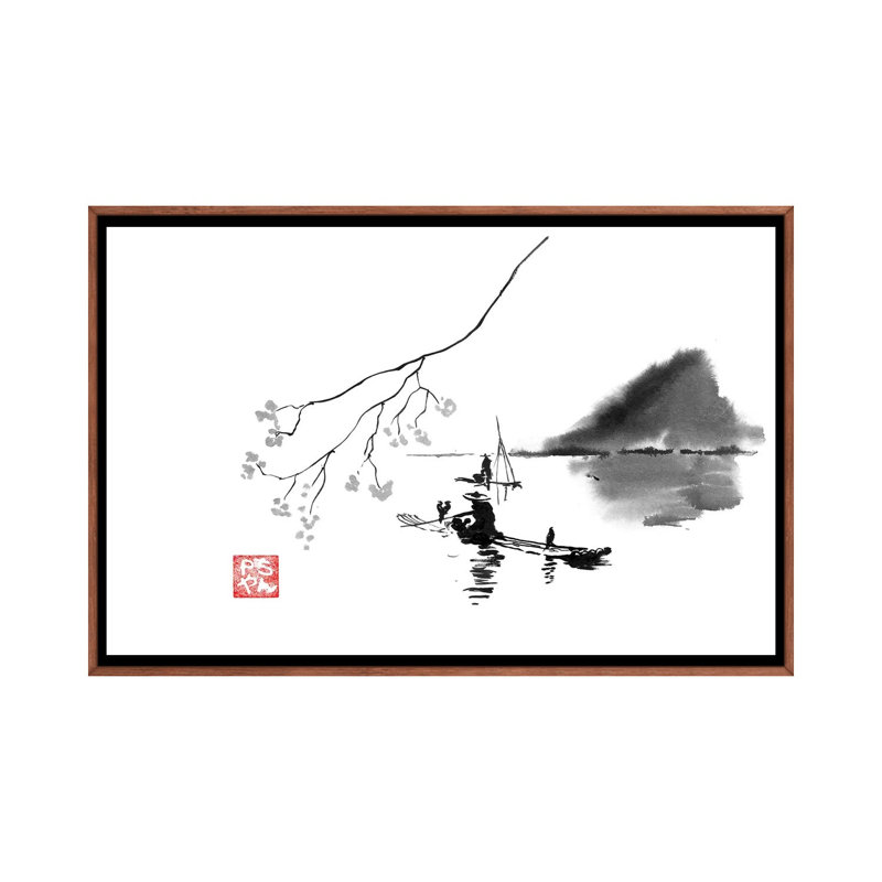 Lake by Péchane - Painting on Canvas, Classic Brown Wood Framed, 101.6 cm H x 66.04 cm W