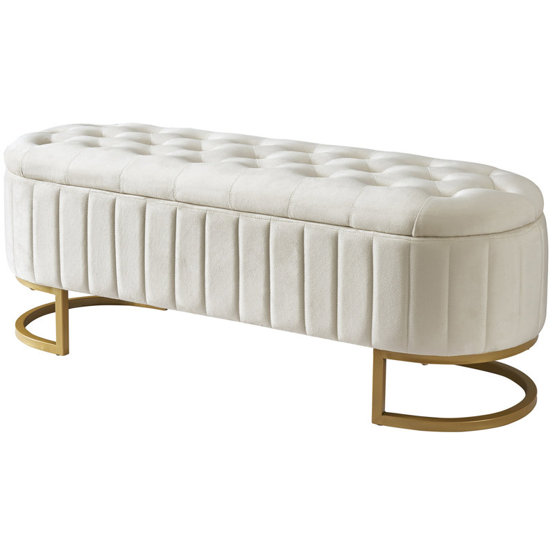 Banc élégant avec revêtement en velours et fonction de rangement beige