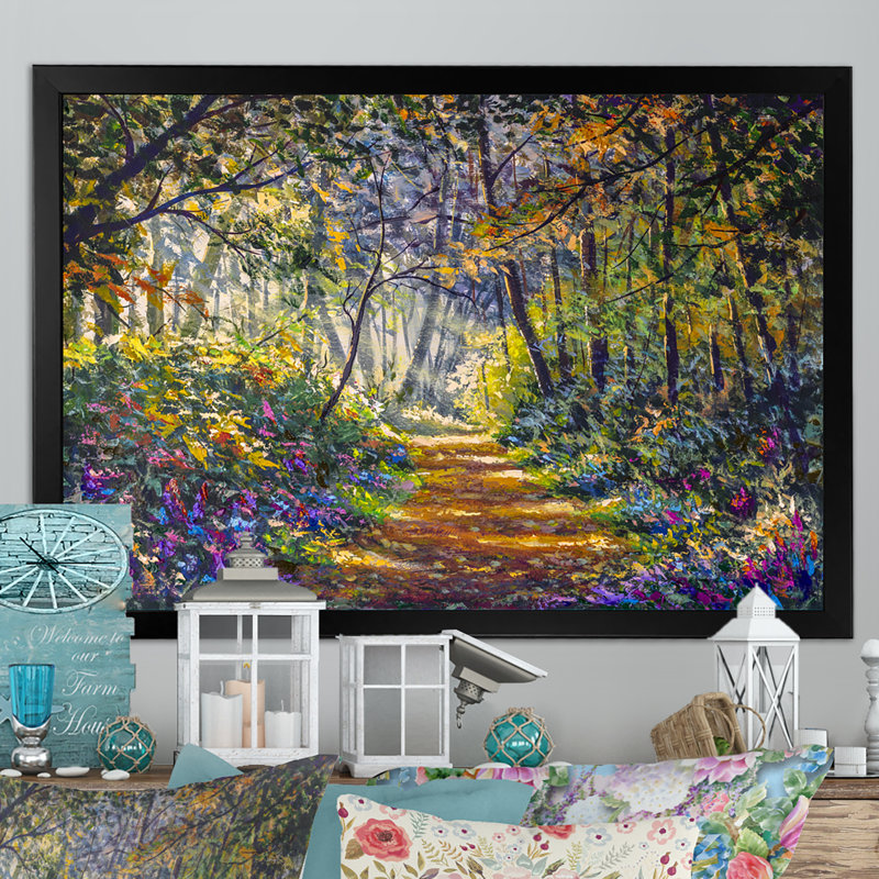 «Green Yellow Summer In Forest», reproduction sur toile flottante, Cadre noir, H 8 po x l 12 po x P 1 po