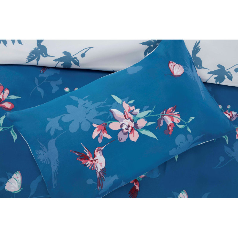 Dupre Microfiber / Polyester Floral Duvet Cover with Pillowcases, King Duvet Cover + 2 Standard Pillowcase, Blue