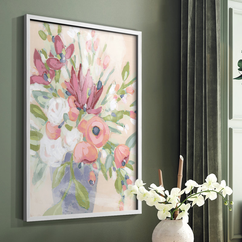 Blush Array II Framed Print - Solid Wood, White, 14" H x 11" W