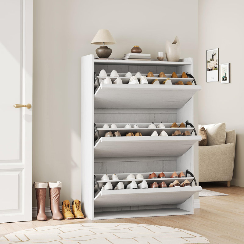 25 Pair Shoe Storage Cabinet, Antique White, 3