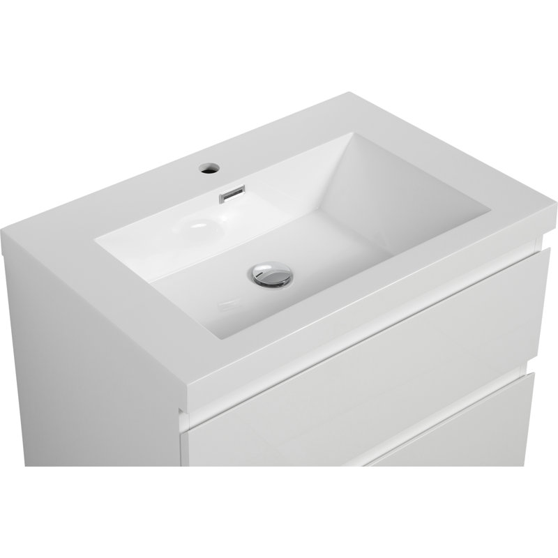 Meuble-lavabo flottant avec lavabo, 30", Blanc
