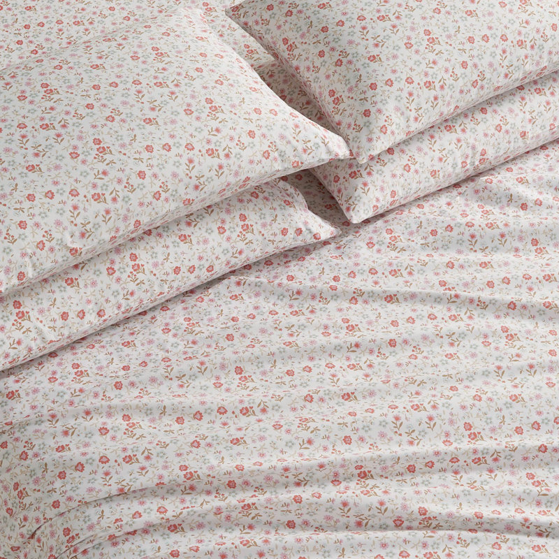 Jessica Simpson Microfiber Sheet Set with Extra Pillowcases, Full, Callie Ditsy Floral (White)