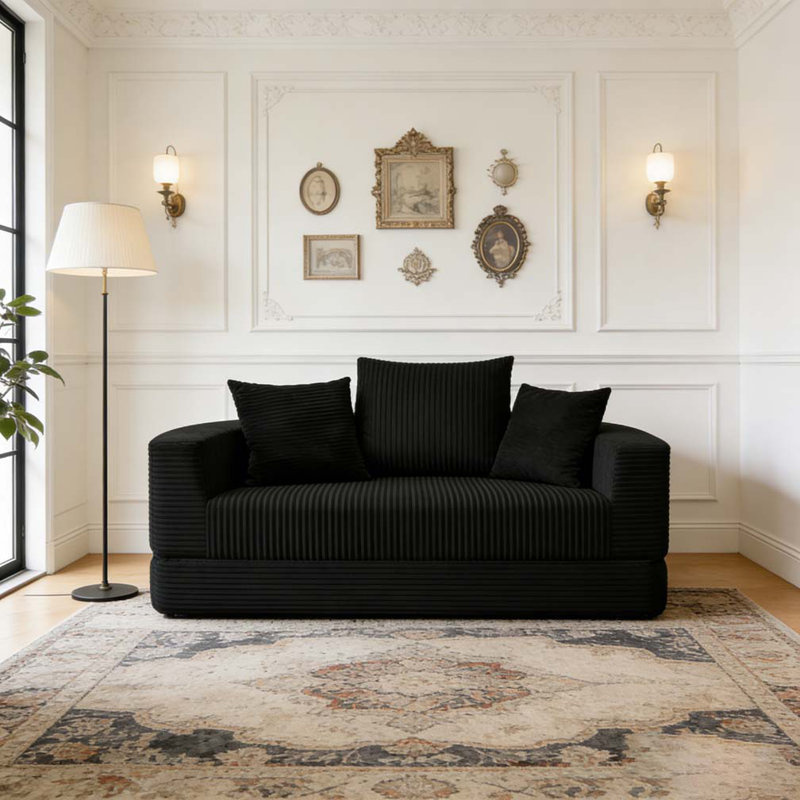 Canapé-lit convertible, multifonctionnel, lit circulaire, futon réglable, Noir