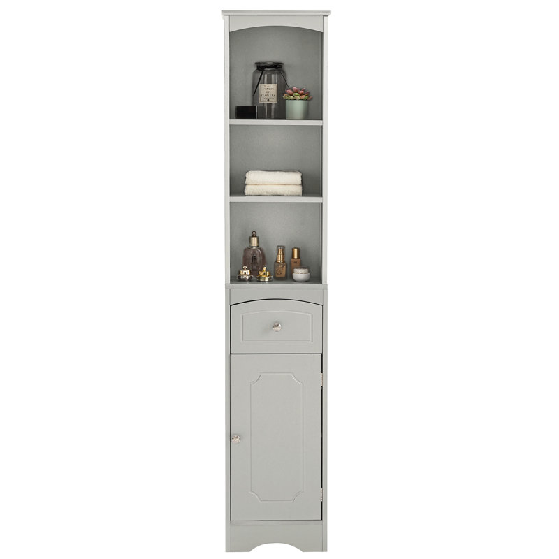 Armoire de salle de bain autoportante grise - construction avec tiroir et tablette réglable pour l'organisation en matériau