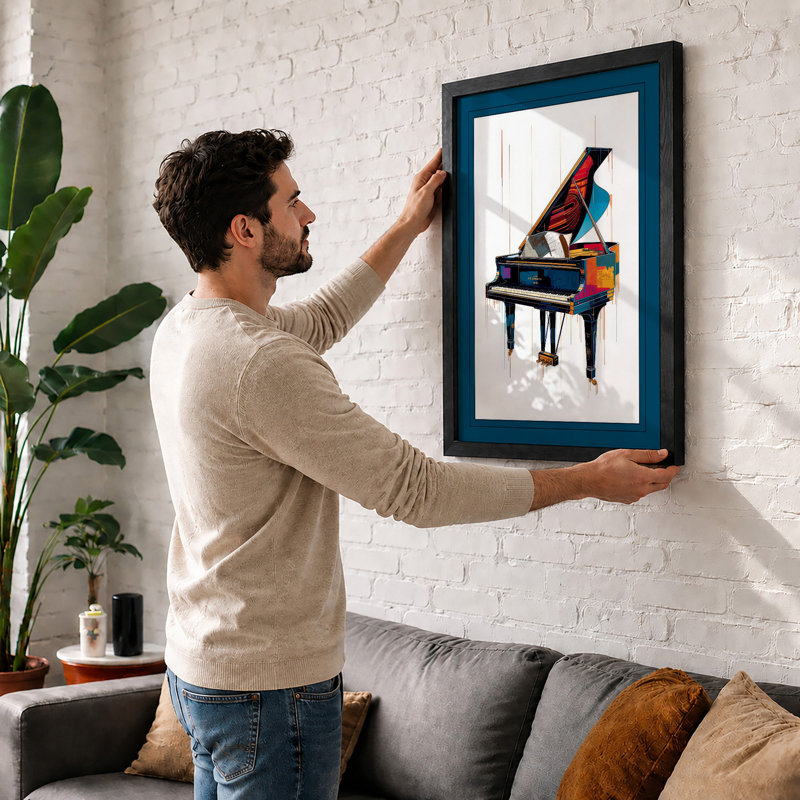 Piano in Colour Modern - Framed Print, A3 - 42.0 x 29.7 cm, Walnut