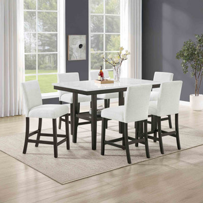 Ensemble de table de comptoir en bois 7 pièces avec 6 chaises Wyncote, gris pierre