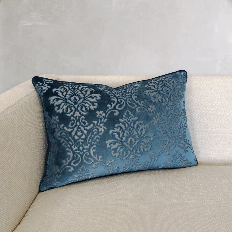 Damask Feather Throw Pillow, Denim