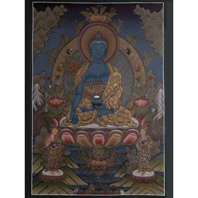 Bouddha de la médecine (Thangka sans brocart) | Or pur 24 carats avec peinture acrylique