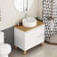 Ensemble de meuble-lavabo moderne de 31,5 po avec lavabo combiné, 1 porte et 2 grands tiroirs, système de cloisonnement doux, conception sans poignée, comptoir et pieds en bois massif naturel, lavabo rond en céramique sur le comptoir