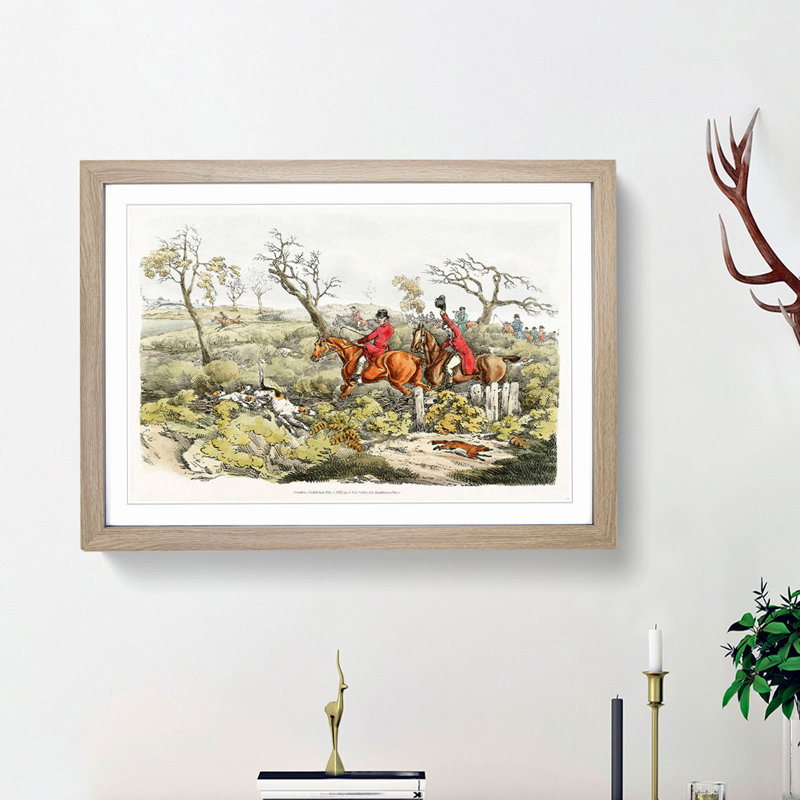 Fox Hunting by Henry Alken - Picture Frame Painting Print, Oak Framed, 36cm H x 48cm W x 2cm D