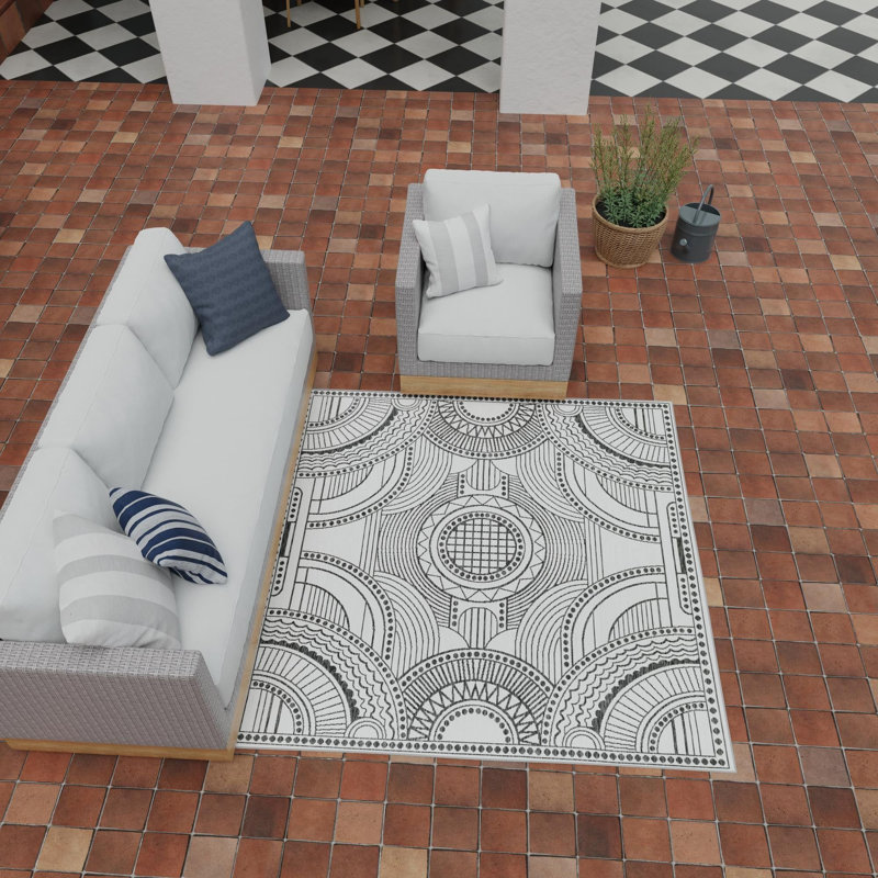 Tapis blanc et noir Aucun, Carré 7 pi 10 po