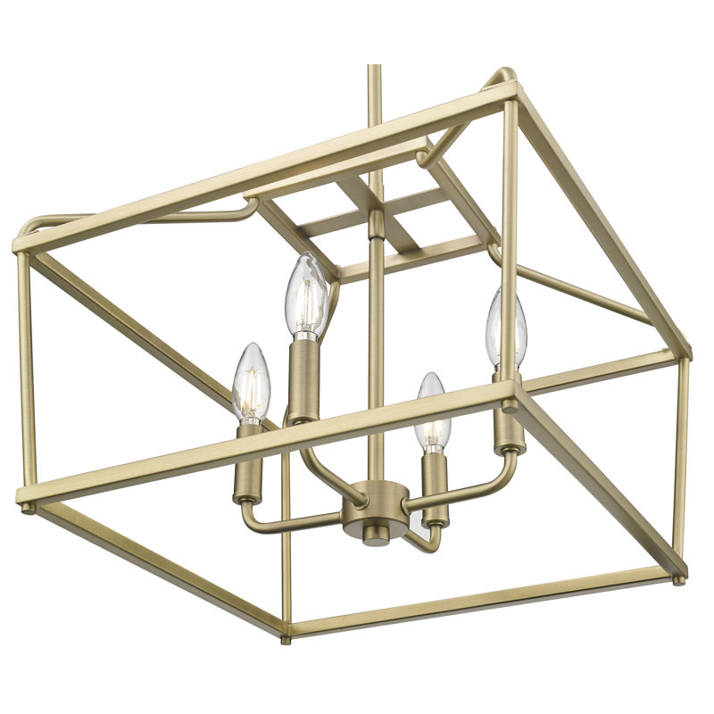 Luminaire suspendu 4 lumières Nellita, H 13 po x l 16 po x P 16 po, Laiton rétro