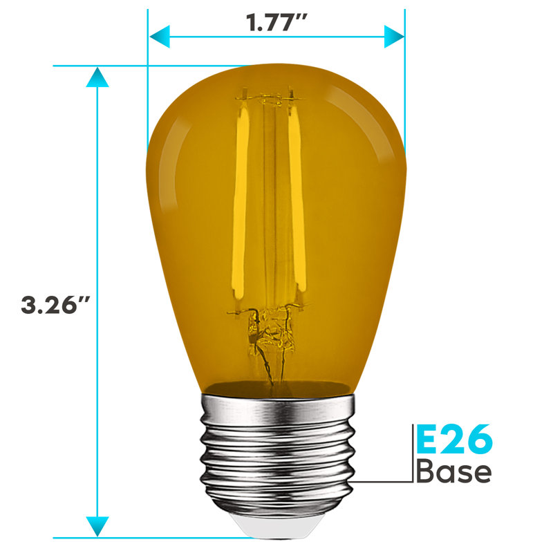 0.5 Watt S14 LED Colored String Light Bulb, E26/Medium (Standard) Base, Yellow