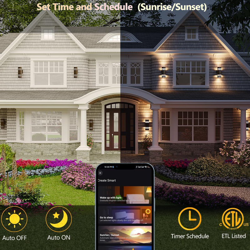 Smart Outdoor Wall Lights With Colour Changing RGB+White, Wifi App Control, Dusk To Dawn Sensor, Modern Cylinder Design For Porch, Garden, And Entryway
