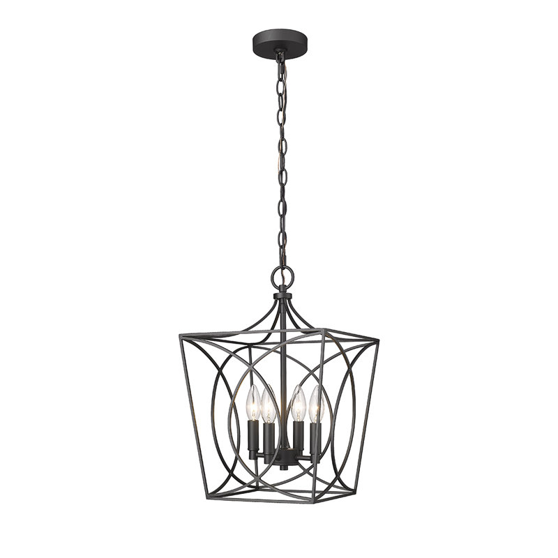 Luminaire suspendu carré 4 lumières, Noir mat, H 16,3 po x l 12 po x P 12 po