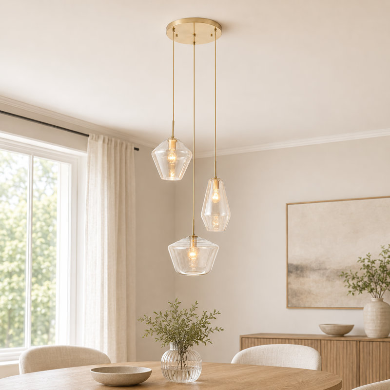Luminaire suspendu champagne 3 lumières 39 po