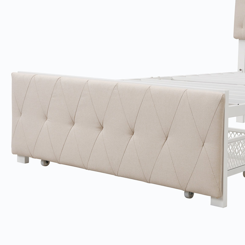 Lit rembourré avec rangement Menthe, Simple, Beige