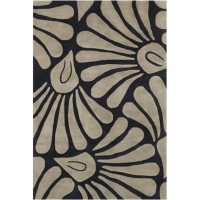 Medford Authentic Hand-Tufted Handmade Navy & Sage Green Contemporary Abstract Botanical Floral Wool Area Rug