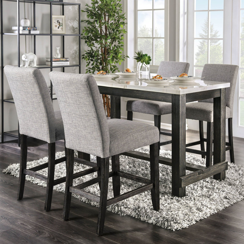 Ensemble de table de salle à manger à hauteur de comptoir 5 pièces Kalb, Gris clair