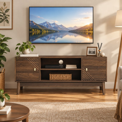 43.31"W Modern TV Stand for 32-45 Inch TV, Farmhouse Entertainment Center with Storage Cabinets, Media Console Table for Living Room Bedroom