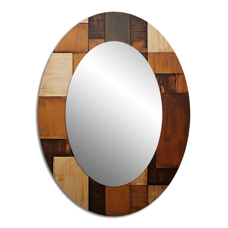 Bronze brillant Symetry I - Grand miroir mural ovale sur métal, 40 po x 30 po