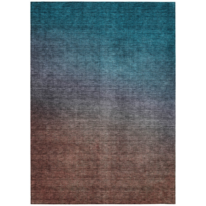 3' X 5' Teal Blue Chocolate And Charcoal Ombre Washable Indoor Outdoor Area Rug, Rectangle 8' X 10'