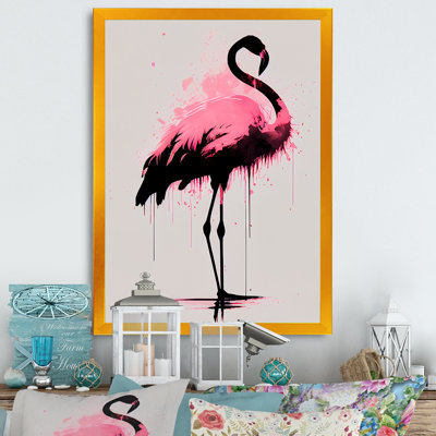 «Ord», aquarelle, silhouette de flamant rose et noir I - reproduction sur toile